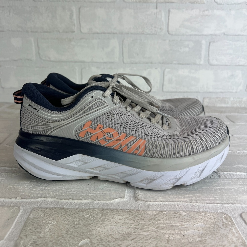 Hoka One One Bondi‎ 7 Sneakers Womens Running Shoes Lunar Rock Blue Cushioned